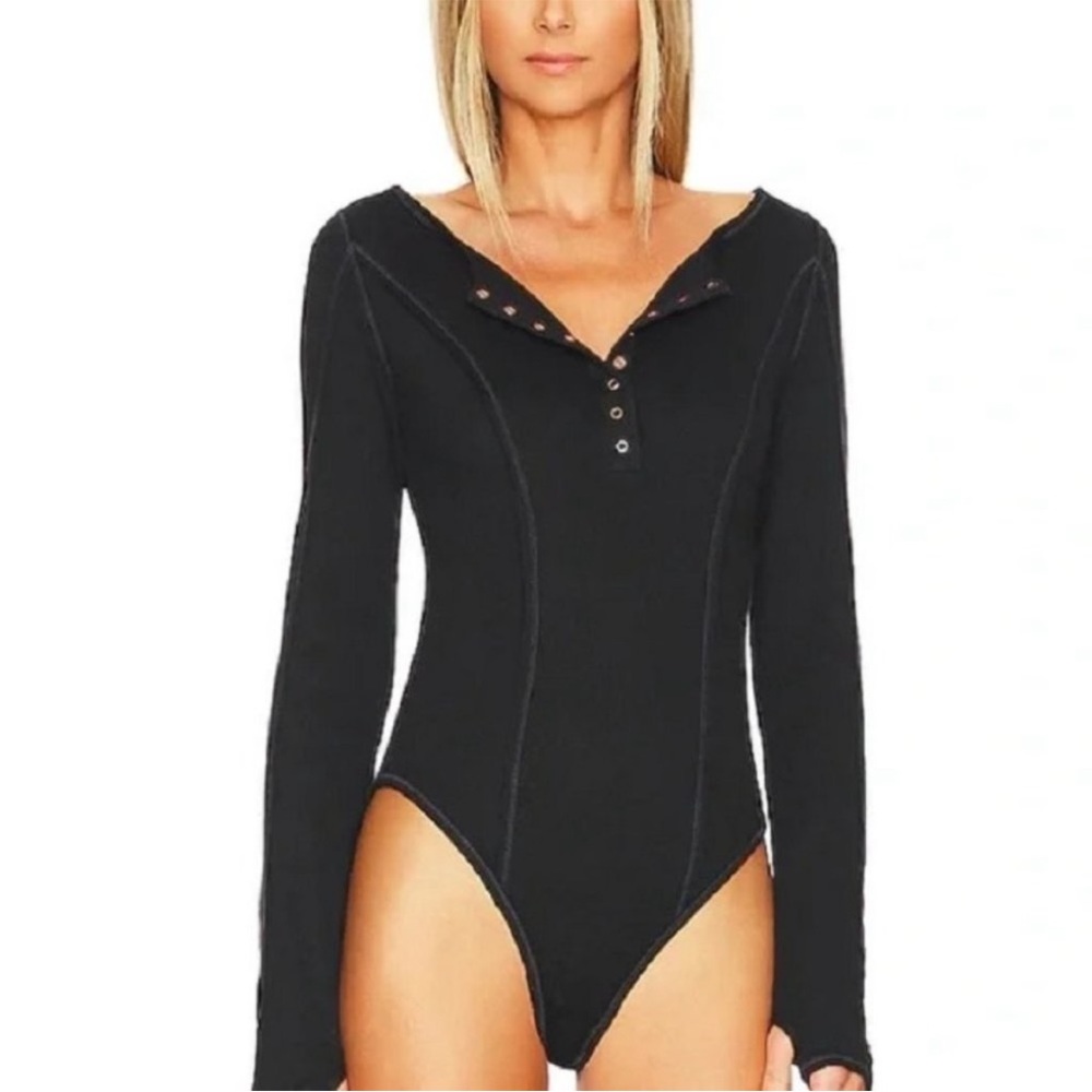 🍒NWT Free People Intimately Sloane Bodysuit. Black. Size: XS - Picture 3 of 8